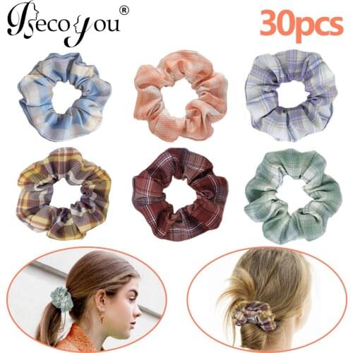 30PCS Hair Scrunchies Assorted Fashion Grid Elastic Hair Ties Bands Ponytail Holders for Girls Ladies Daily Party Leisure Use