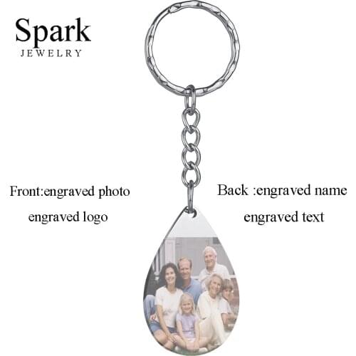 SAPRK Customized Key Chain Front Photo Back Name 316L Stainless Steel Dog Tag Family Name Key Chain