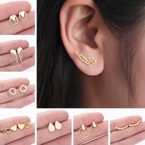 Womens Earrings Hexagon Wings Water Drop Geometric Stud Earrings Vintage Fashion Jewelry Ladies Gift Gold Earring Gift