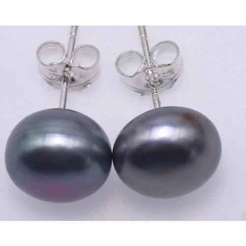 Genuine Pearl Earrings Natural 925 Silver Pearl Jewelry Flat Round Cultured Freshwater Pearl 925 Earrings Fashion(9-10mm)