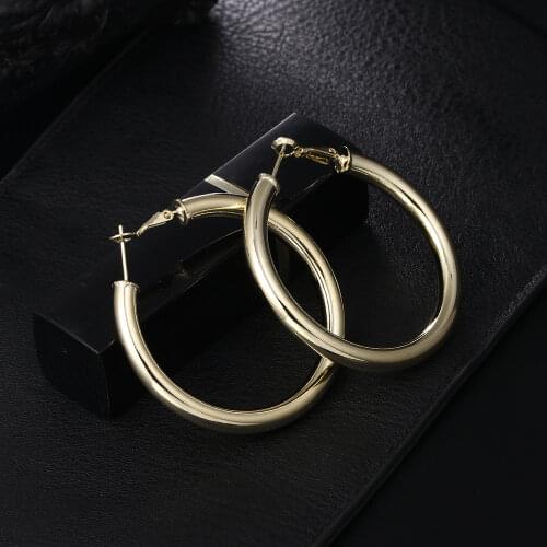 Fine fashion party Jewelry 925 Sterling Silver 5MM hoop Earrings for Woman fine 18K gold 5CM Big circle earrings Christmas gifts