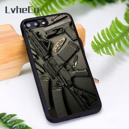 LvheCn Silicone Rubber Phone Case Cover for iPhone 6 6S 7 8 Plus X XS XR 11 12 Mini Pro Max Weapons Rifle Guns Ammo