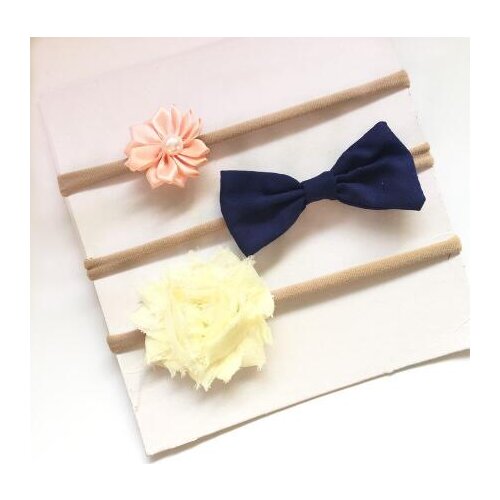 ON SALE 3pcs/set turban headband skinny soft nylon headband satin chiffon flower kids girl headband