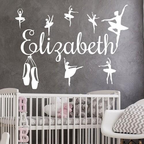 Girls Baby Name Wall Decals Ballet Ballerina Custom Name Wall Sticker Nursery Vinyl Pointe Art Name Kids Bedroom Decor X204