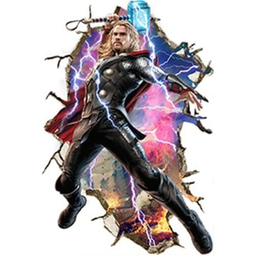 Cartoon hero Thor broken wall to kids room 3d vinyl mural stickers calling Bat Spider Wolf funny anime poster wallpaper 90*60cm