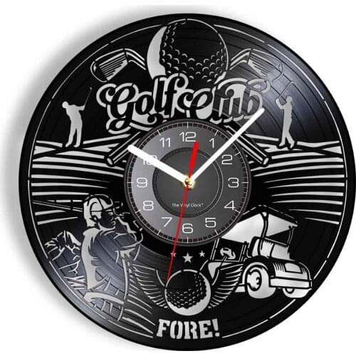 Golf Fore Club Vinyl CD Disc Wall Clock For Golfer Home Decor Athletics Sports Art Retro Album Record Clock Course Hanging Watch
