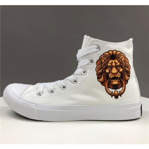 Wen High Top White Black Skateboard Shoes Mens Womens Canvas Sneakers Design Chinoiserie Lion Animal Head Applique Door Knocker