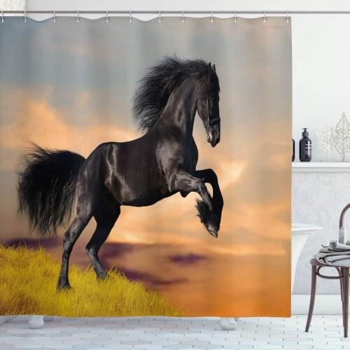Horse Shower Curtain Equine Themed Animals Galloping in The Sand Running Horses Pattern, Cloth Fabric Bathroom Decor Set