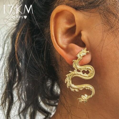 17KM Punk Personality Dragon Snake Earrings For Women Men Hip-Hop Big Exaggerated Geometric Animal Snake Shaped Earrings Jewelry