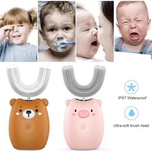 Childrens Electric Toothbrush Blu-ray Whitening Teeth Brush Waterproof Sound Wave Automatic Mouth-mounted U-shaped Toothbrush