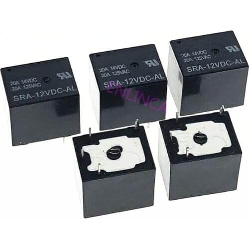 10Pcs 5V 12V 24V 20A DC Power Relay SRA-05VDC-CL SRA-12VDC-CL SRA-24VDC-CL 5Pin PCB Type Black Automobile relay