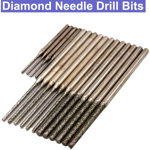 10pcs 15~30mm Diamond Grinding Head Burr Needle Point Engraving Carving Polishing Glass Jade Stone Drill Bit Rotary Tool Set
