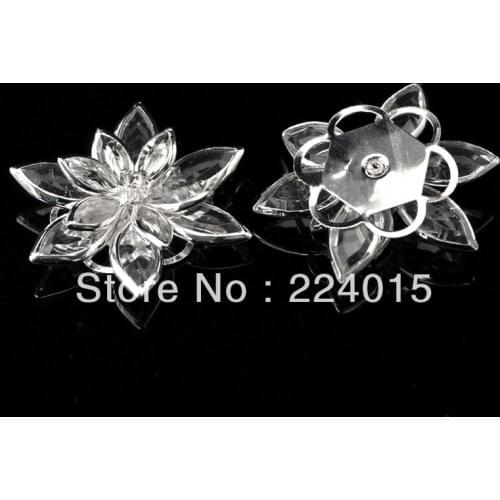 10PCs 3.5x3cm Clear Lucite Silver Plated Flower Rhinestone Embellishment Findings /Connectors Fit DIY Jewelry
