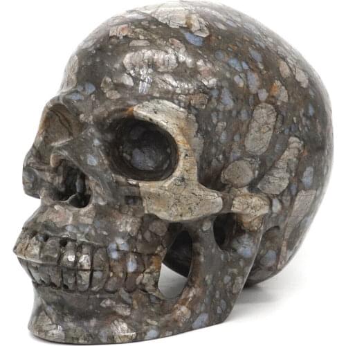 5" Human Skull Natural Gems Texas Llanite Blue Opal Carved Figurine Crafts Decor