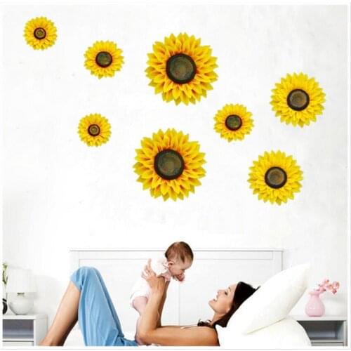 5pcs 3D Yellow Sunflower Flowers Wall Sticker For Wedding Party Birthday Home Office Hotel Room Venue Decoration