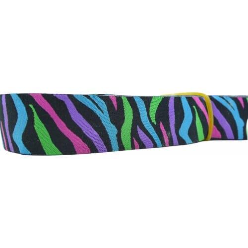 7/8'' 22mm Wide Rainbow Zebra Print Black Tone Woven Jacquard Ribbon For Dog Collar