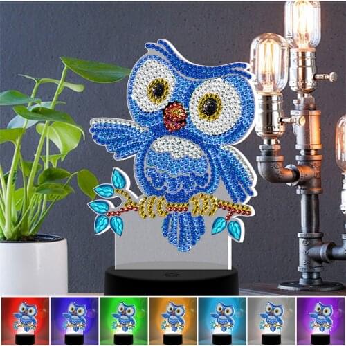 AZQSD New Design 7 Colors Available Table Lamp LED 5D Diamond Painting Light Diamond Mosaic Embroidery Owl Home Decor