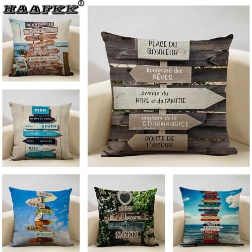 Living Room Sofa Decorative Cushion Cover Color Road Sign Letter Design Printed Pillow 45x45cm High Quality Linen