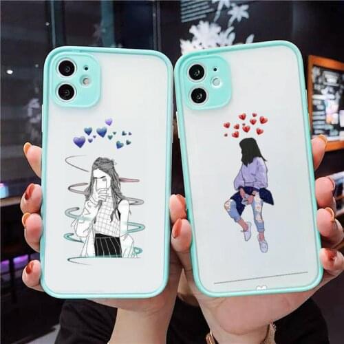 Ins heart senior boys and girls Phone Case For iPhone 12 11 Mini Pro XR XS Max 7 8 Plus X Matte transparent blue Back Cover