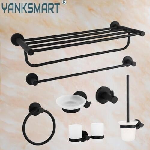 YANKSMART Black Painting Hardware Towel Rack Bath Set Bathroom Accessories Toilet Storage Space Aluminum Black 20AC05B