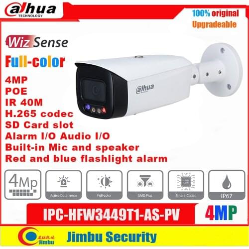 Dahua 4MP POE Full-Color IPC-HFW3449T1-AS-PV Bullet WizSense Camera IP Camera Network IR40m