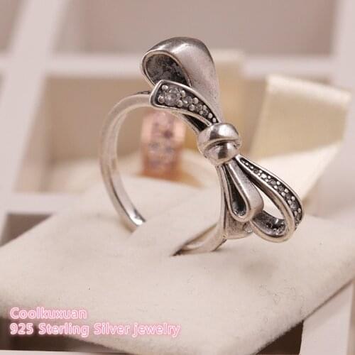 Mothers Day Original 100% 925 Sterling Silver Brilliant Bow Ring, Clear CZ Rings for Women Fashion Rings