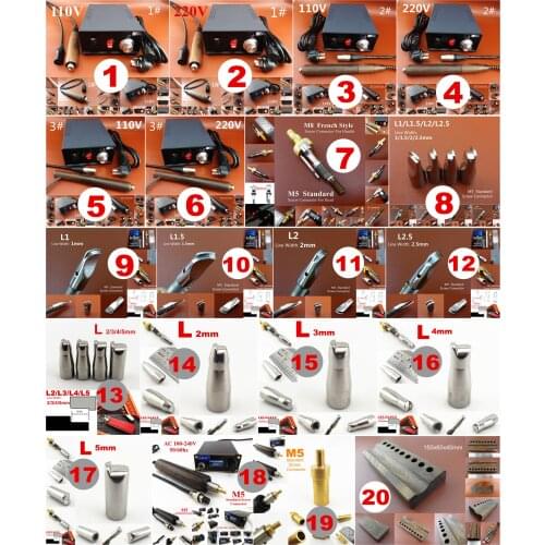 20kinds Leather Craft Electric Creasing Edgine Machine Soldering Iron Heating Body Tip Tool Set Wide Side Press Replace Head Tip