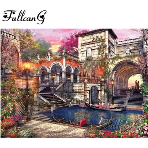 FULLCANG full square/round drill diy 5d diamond painting "ancient water city" embroidery rhinestone cross stitch kits gift FC237