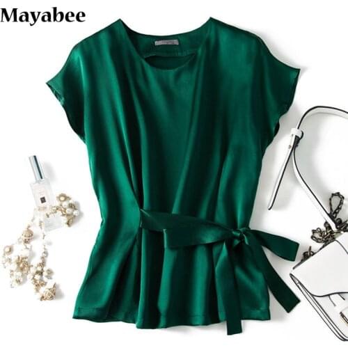 Good Temperament Heavy Silk Bat-Sleeve Lace-Up Short-Sleeved T-Shirt Top Woman 2021 Spring And Summer New