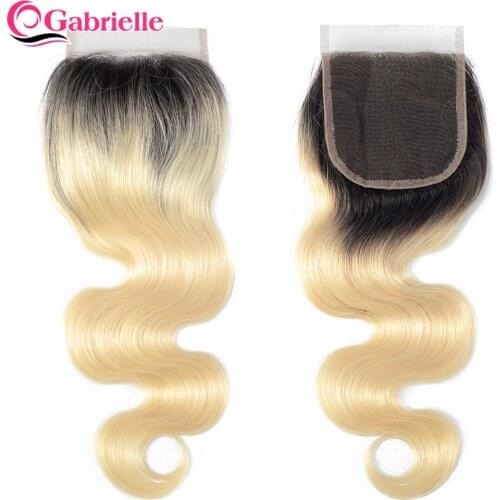 Gabrielle Blonde Closure Brazilian Body Wave T1b/613 613 Lace Closure Human Hair Closure 100% Remy Hair Swiss Lace