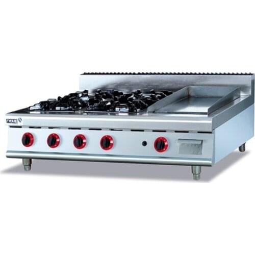 Stainless steel gas range (4-Burners) and Griddle,Counter Top commericial Gas Stove multi-cooker gas cooktop,factory sale