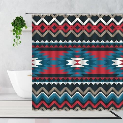 Ethnic Style Geometric Shower Curtain Bohemian Printing Home Decor Background Wall Decoration Waterproof Bath Curtains With Hook