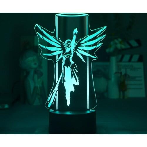 Game Overwatch Hero Mercy Laser Engraved Acrylic Novelty 3D Illusion Night Lamp Room Desktop Setup Nightlight Kids Child Gift
