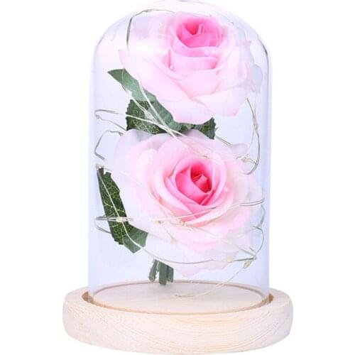 Artificial Rose Flower With LED Glass Dome Lampshade For Valentines Day Mothers Day Christmas Anniversary Birthday