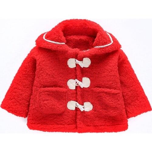 Kids1-8 years little girls fashion 2020 autumn winter cute thicken warm fur red coat lining plush baby casual clothes outerwear
