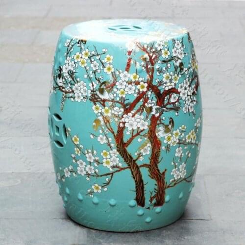 China plum blossom painting ceramic drum porcelain garden stool Glazed ceramic ceramic chinese ceramic stool