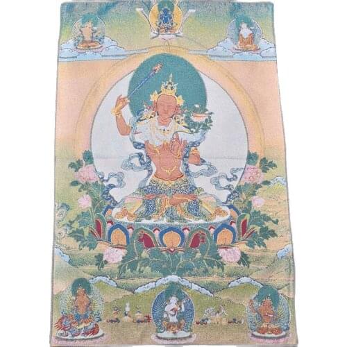 China Old Tibet Silk Thang Ka Like Hanging Painting Fengshui Tibetan Holy Buddha In Eighteen Buddhas God Statue Portrait