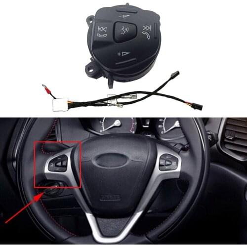 Blue LED Steering Wheel Cruise Audio Volume Control Switch Button With Cable For Ford Fiesta MK7 MK8 ST Ecosport 13-15