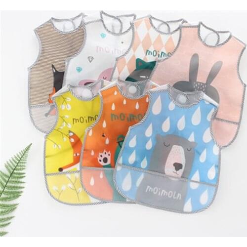 Baby Bib Lovely Cartoon Animals Pattern Infant Bandana Bib Waterproof EVA for Children All Season Shorts Sleeve Feeding Meal Bib