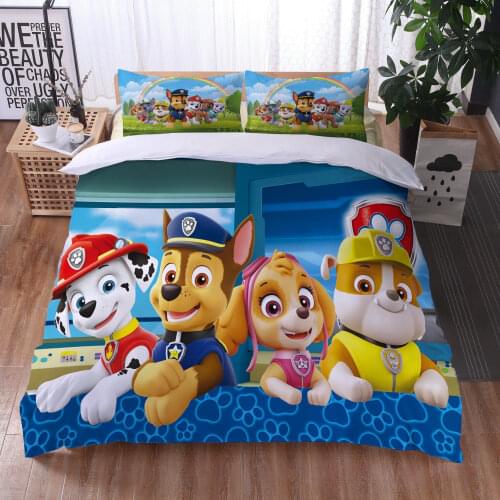 Cartoon Paw Patrol Bedding Set Duvet Cover and Pillowcase Anime Rescue Dog Full Size Bed Set Comforter Set for Bedding