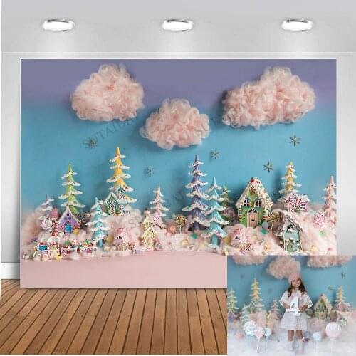 Candy House Photography Background Winter White Snow Baby Shower Birthday Party Photocall Backdrop Photo Studio Photographic