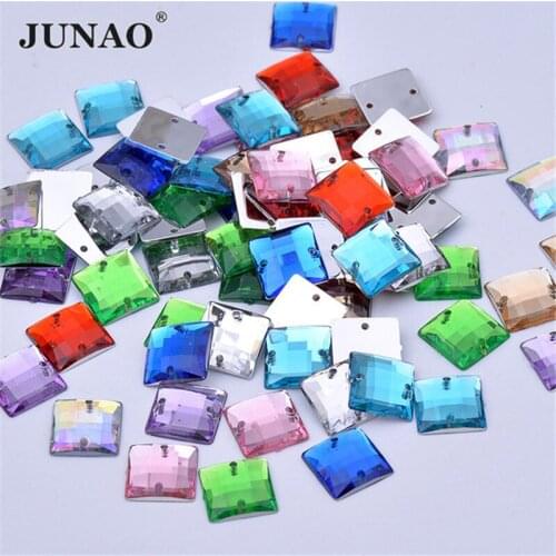 JUNAO 8mm 10mm Colorful Sewing Square Crystal Rhinestone Flatback Acrylic Stones Crystal Applique Dress Shoes Crafts