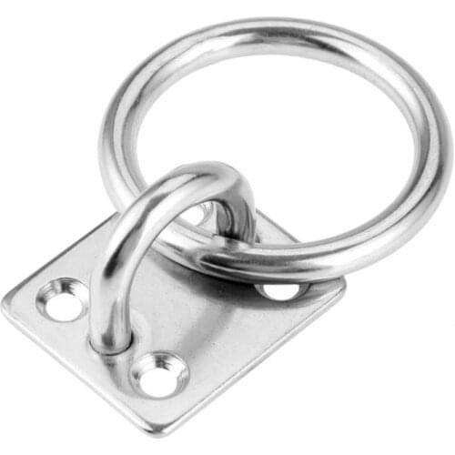 Heavy Duty 304 Stainless Steel Square Pad Eye Plate Eye Hook with Round Ring Boat Marine Hardware for Sailing Boating M5/M6/M8