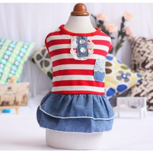 Summer Pet Dog Cute Clothes Costume Stripe Dress Tutu Puppy Denim skirt Cute Dog Apparel Dog Clothing Spring Autumn Wear