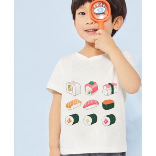 Summer 2019 New Boys T Shirt Cartoon Japanese Fish Sushi Food Cute Pattern Girls Tops Harajuku Kids Shirt Leisure Vogue Kawaii