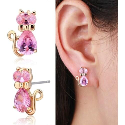 5colors Cute CZ Bow Knot Kitten Gato Kitty Cat Stud Earrings for Women Children Girls Kids Brass Gold Color Jewelry Aros Aretes