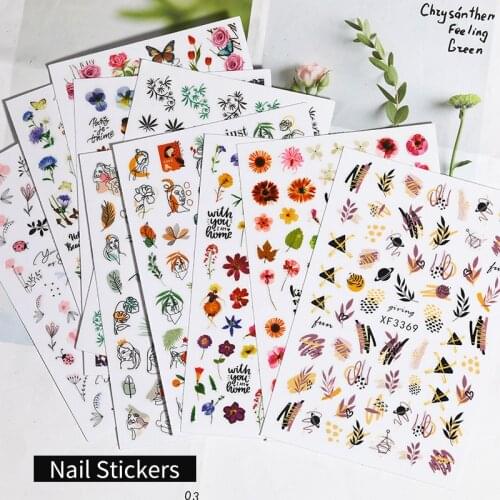 Cartoon Character Flowers Nail Stickers 3D Decals Self Adhesive Colorful Nail Tip Decor Tool for DIY Manicure Decoration NE