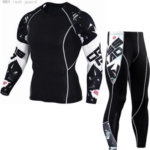 Mens Long underwear Suit Rashguard Men MMA Fitness Tights Compression Sportswear Bodybuilding T-Shirt Leggings Mens Tracksuit