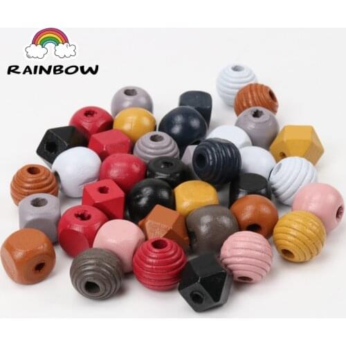 Natural Mixed Color Whorl Wave Wooden Round Ball Unfinished Geometric Square Spacer Beads For Decoration Jewelry Diy 12mm 20Pcs