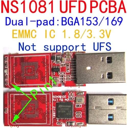 NS1081 USB3.0 UFD PCBA Kits, Support EMMC/EMCP Package BGA153 / BGA169, DIY UFD, NOT SUPPORT UFS IC. 1.8/3.3V DC voltage Adj